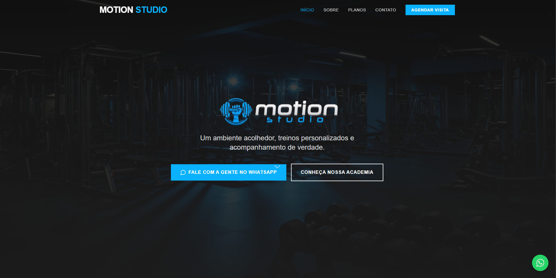 Prévia do site da academia Motion Studio