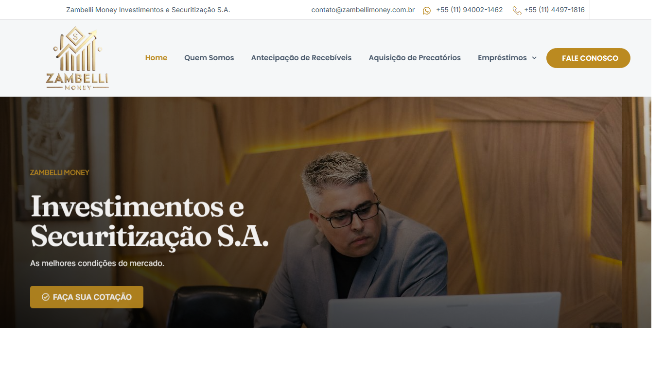 Prévia do site Zambelli Investimentos